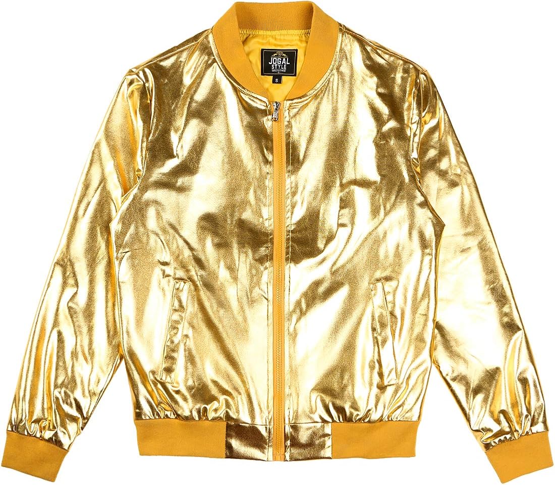 JOGAL Men's Metallic 70's Disco Jacket Dance Top Large Gold