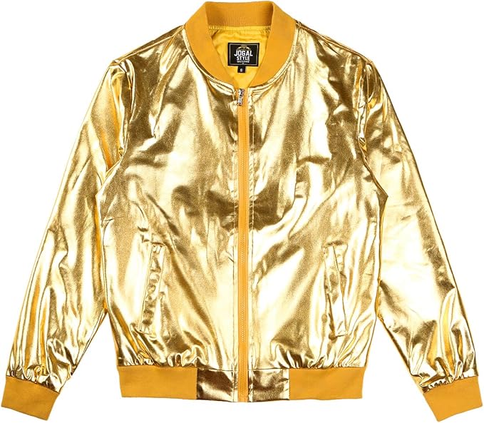 JOGAL Men's Metallic 70's Disco Jacket Dance Top Large Gold