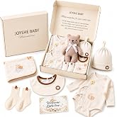 Joyshe Newborn Baby Gift Set, 8-Piece Layette Set for Boys &amp; Girls, 0-3 M | Gift-Ready Newborn Essentials in Soft 100% Cotton
