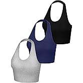 Bencailor 3 Pieces Women Halter Top Backless Scroop Neck Deep V Neck Crop Workout Tops for Women