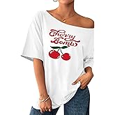 Remidoo Women's Off The Shoulder T Shirt Oversized Graphic Tees Oversized Short Sleeve Summer Top Streetwear White Small