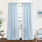 KOUFALL Light Blue Curtains for Bedroom Living Room 84 Inches Long,Sheer Linen Semi Light Filtering Back Tab Curtains 84 Inch Length 2 Panels Set
