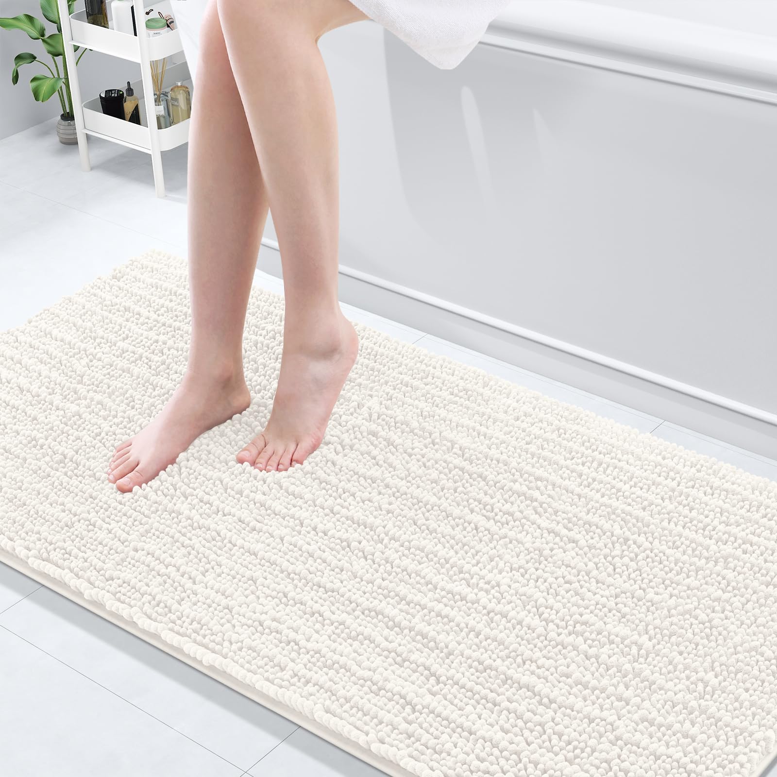 Arotive Luxury Chenille Bathroom Rug Mat, Extra Soft Thick Absorbent Shaggy Bath Rugs, Non-Slip Machine Wash Dry, Plush Bath Mats for Bathroom, Shower and Tub, 70x24, Ivory Image