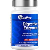 CanPrev - Digestive Enzymes Supplement, 90 Capsules 30-Day Supply - Full Spectrum of 11 Digestive Enzymes for Stomach Gas, Di