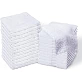 Living Fashions Luxury Spa White Cotton Washcloths 12"x12", Set of 24 | Thick Loop Pile Wash Cloths - Ultra-Soft 100% Ring-Spun Cotton Face Towels - Premium Quality Face Cloths