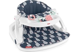Fisher-Price Portable Baby Chair Sit-Me-Up Floor Seat With Snack Tray And Developmental Toys, Navy Garden