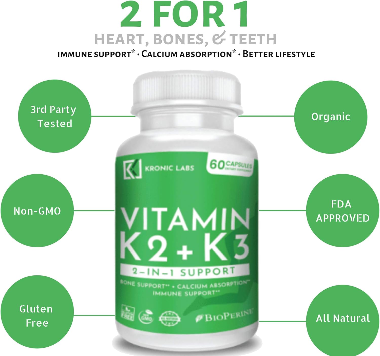 Vitamin K2 + D3 with Organic Coconut Oil for Better Absorption 2in1 Support for Your Heart