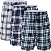 yuyangdpb Men's 3-Pack Woven Pajama Short Cotton Plaid Sleepwear Shorts Button Open Fly with Pockets
