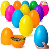 JOYIN 12 Pieces 7" Jumbo Plastic Bright Solid Easter Eggs Assorted Colors for Filling Treats, Easter Theme Party Favor, Easter Eggs Hunt, Basket Stuffers Fillers, Classroom Prize Supplies Toy