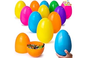 JOYIN 12 Pieces 7" Jumbo Plastic Bright Solid Easter Eggs Assorted Colors for Filling Treats, Easter Theme Party Favor, Easte