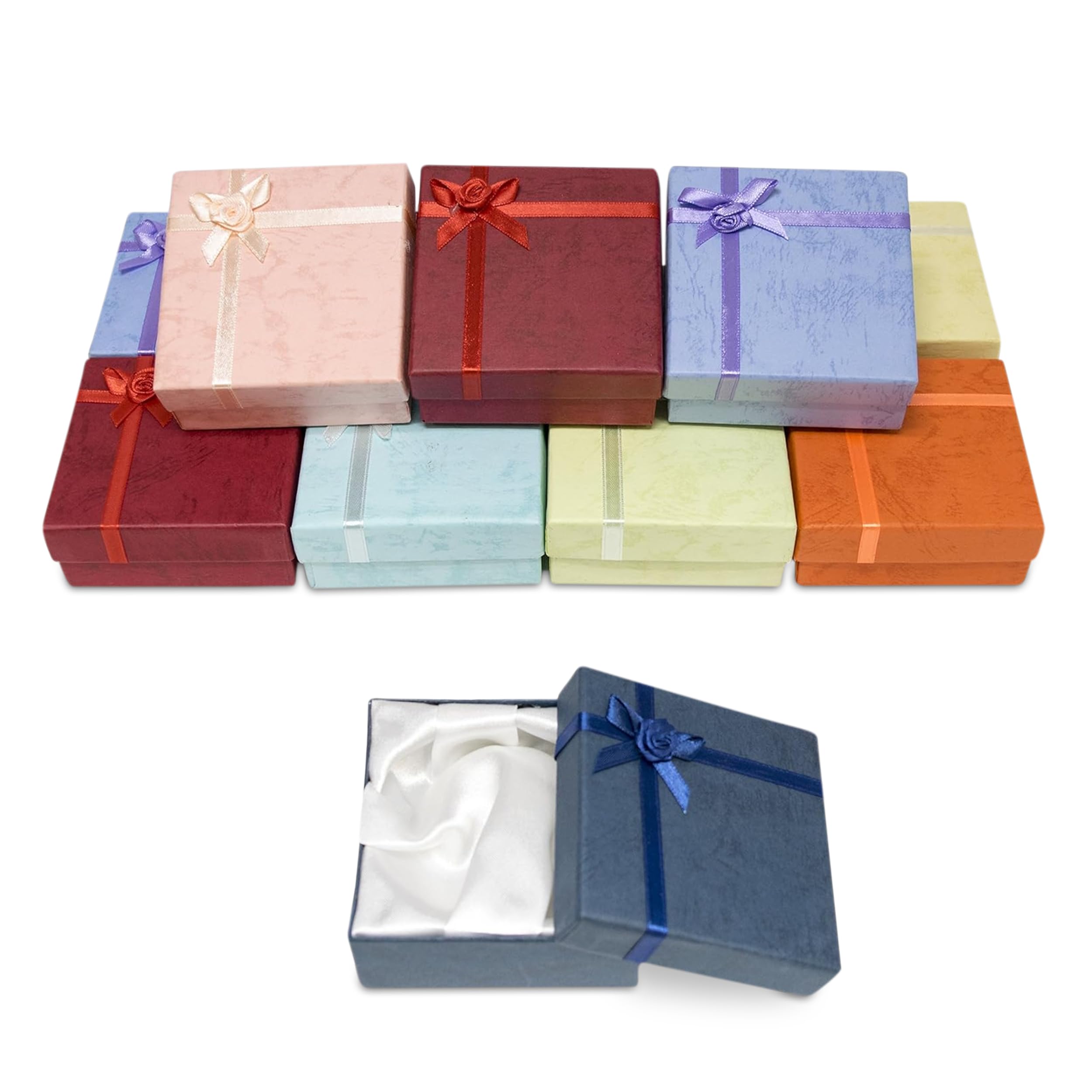 Novel Box Cardboard Jewelry Bangle Gift Boxes for Presents with Rosebug Bows in Assorted Colors 3.5X3.5X1 (Pack of 12) + NB Cleaning Cloth