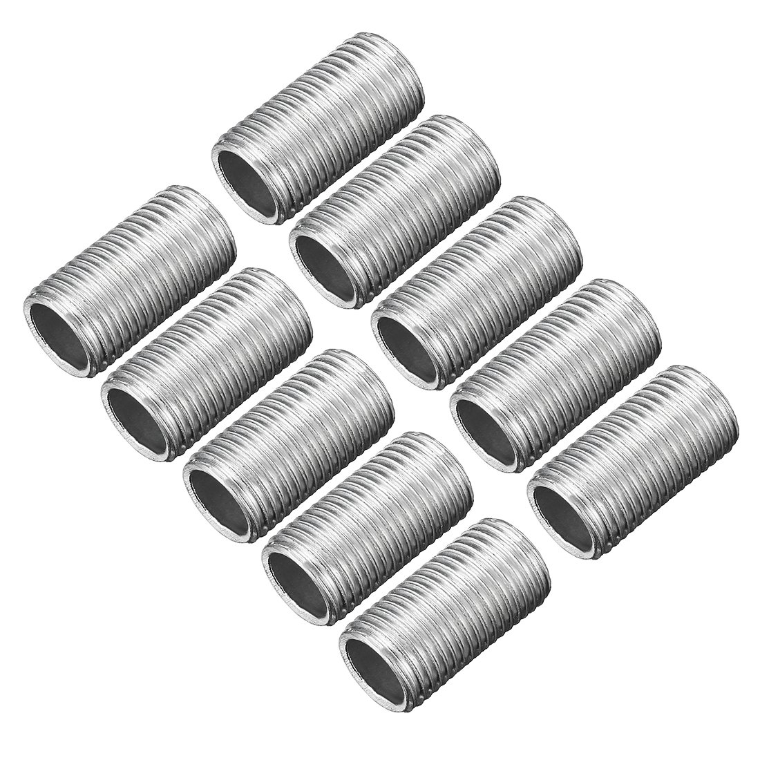 sourcing map Lamp Pipe Nipple, M10 Thread 20mm Length Hollow Lamps Repair Part Hardware for Lamp Lights, Zinc Plated Silver Tone, Pack of 10