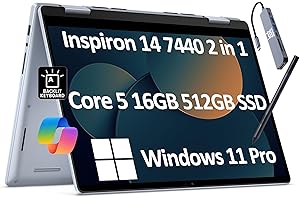 Dell Inspiron 14 7440 2-in-1 Laptop (14" FHD+ Touchscreen, Intel Core 5 120U (> i7-1355U), 16GB DDR5, 512GB SSD, Pen), for Creator, Designer, 10-Hr Long Battery Life, IST Hub, Win 11 Pro w/AI Copilot