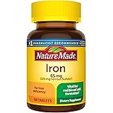 Nature Made Iron 65 mg (325 mg Ferrous Sulfate) Tablets, Dietary Supplement for Red Blood Cell Support, 180 Tablets, 180 Day