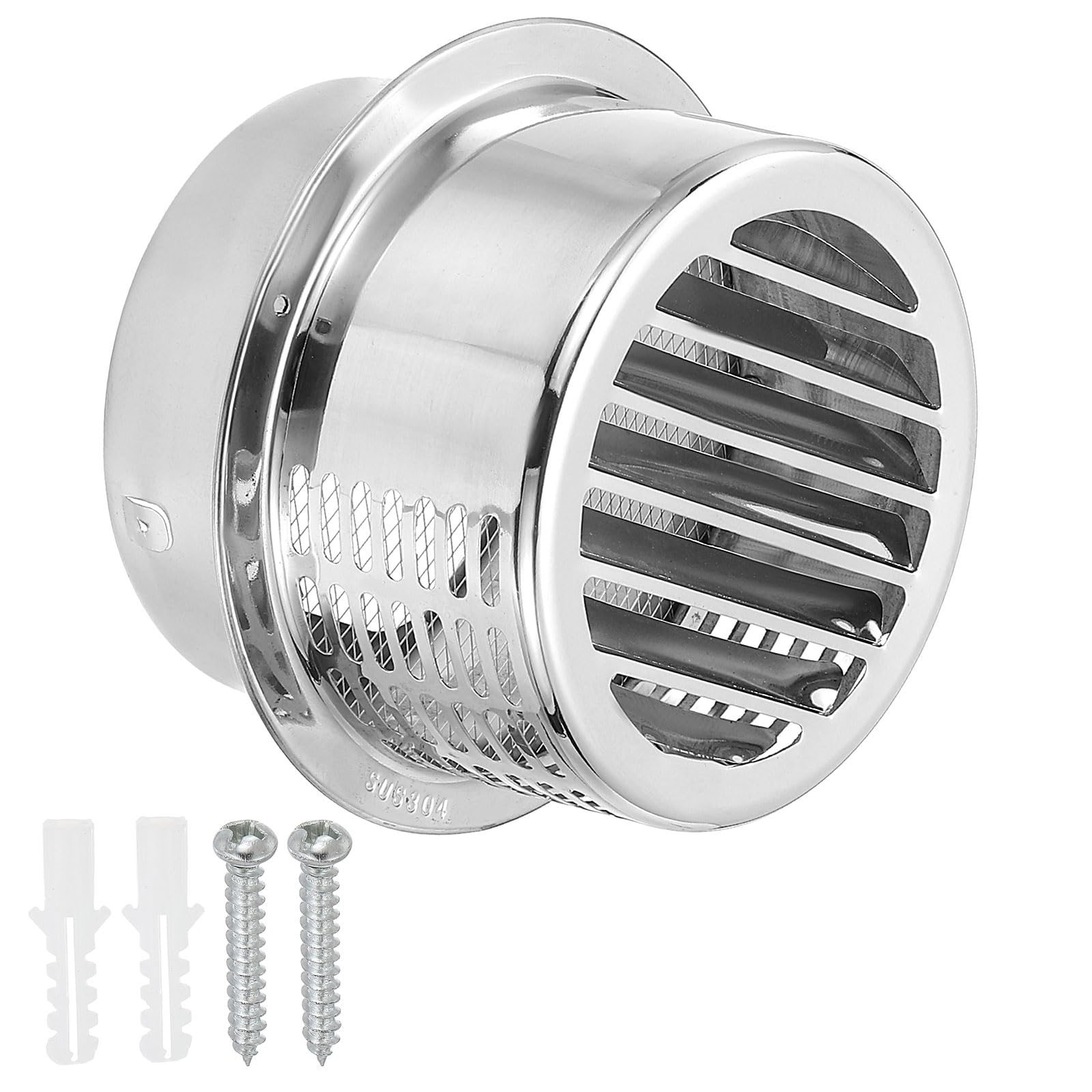 PATIKIL 6" 304 Stainless Steel Vent Cover, Exterior Wall Round Air Vent Louvered Soffit Vent Hood with Mesh Screen for Outdoor HVAC Exhaust Extractor Fan