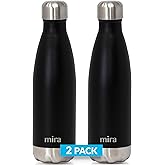 MIRA 2 Pack 17 oz Insulated Water Bottle - Stainless Steel Cola Shape Thermo - Double Wall Hot & Cold Flask (24Hr Cold/12Hr Hot) - Black