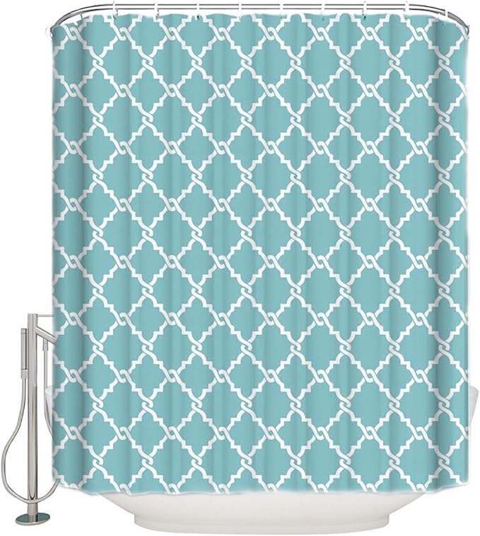 green geometric shower curtain