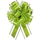 MECCANIXITY 6pcs 8 Inch Large Big Pull Bow Metallic Organza Gift Wrapping Bows Ribbon for Wedding Car Baskets Presents Christmas Bow, Grass Green