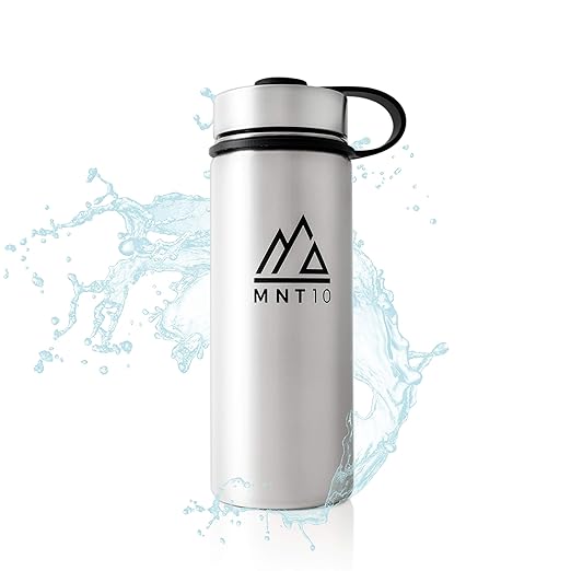MNT10 Edelstahl Trinkflasche 500ml & 1000ml I Premium Isolierflasche für Wandern, Fitness, Fahrrad, Schule und Büro I Wasserf