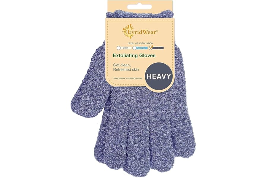 Evridwear Exfoliating Dual Texture Bath Gloves for Shower, Spa, Massage and Body Scrubs, Dead Skin Cell Remover, Gloves with Hanging Loop (1 Pair Heavy Glove)