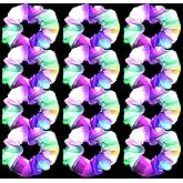 12PCS LED Hair Scrunchies Light Up White Scrunchies,Satin Ponytail Holder Glow in the Dark Hair Accessories Neon Rave Party Supplies