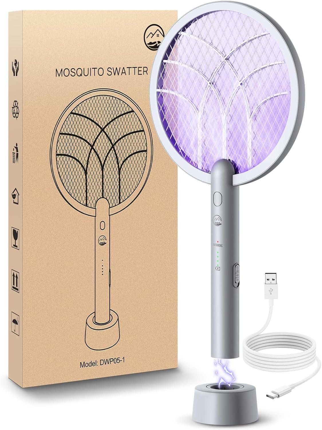 Photo 1 of Electric Fly Swatter Racket, Mosiller 2 in 1 Smart Bug Zapper & Power Take Off Generators with USB Rechargeable Base, Powerful Mosquitoes Trap Lamp & Fly Killer for Home, Bedroom (Light Grey?1 Pack?)