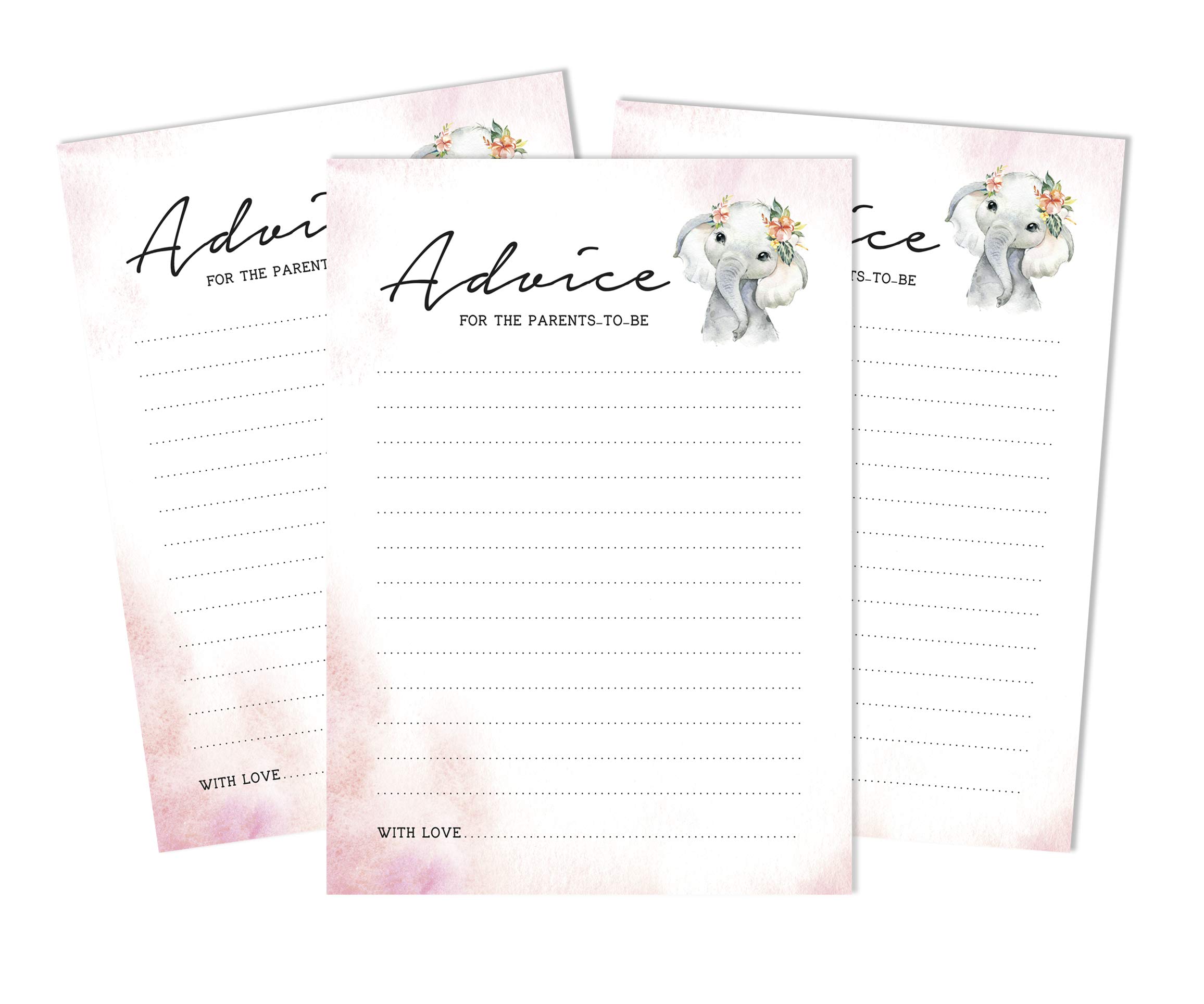 Inkdotpot 50 Advice Cards For Baby Shower Game Baby Elephant Girl Jungle Animals Advice For New Mom & Dad Boy Or Girl Party Supplies