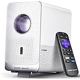 Aurzen Roku TV Smart Projector with Wifi and Bluetooth, D1R Cube Roku Streaming Experience Built-in, Sealed Optical Engine, 1080P FHD, Dolby Audio, Portable Mini Projector for Home/Outdoor Movies