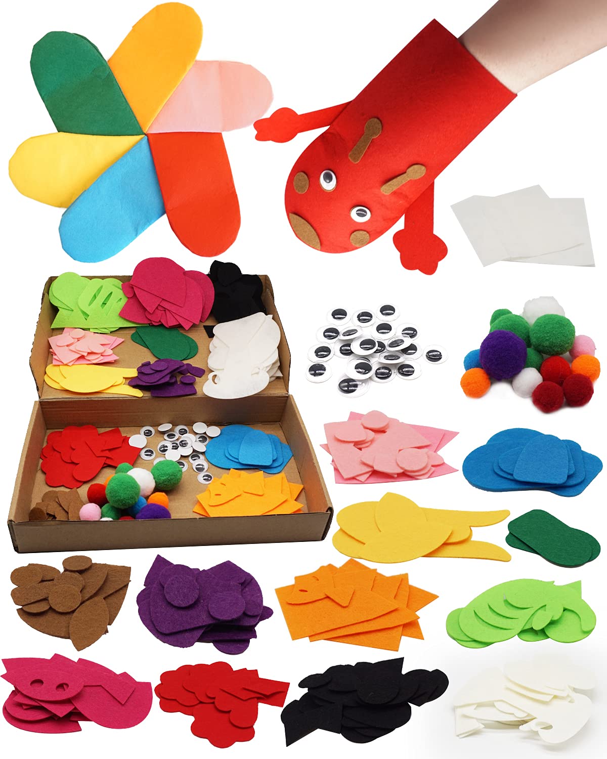 CreepyParty Kids Felt Puppet Art Set Toy Children Craft Kits Animal Making Kit Puppet Include Pom Poms, Girls Toddler Toys