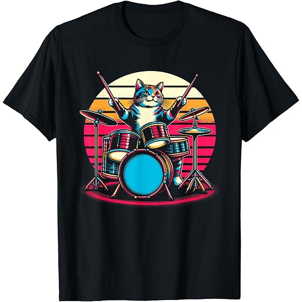 T-shirt Humour "Purrcussionist" - Chat Batteur Drôle - Coton Unisexe - Toutes Tailles - Neuf Avec étiquettes