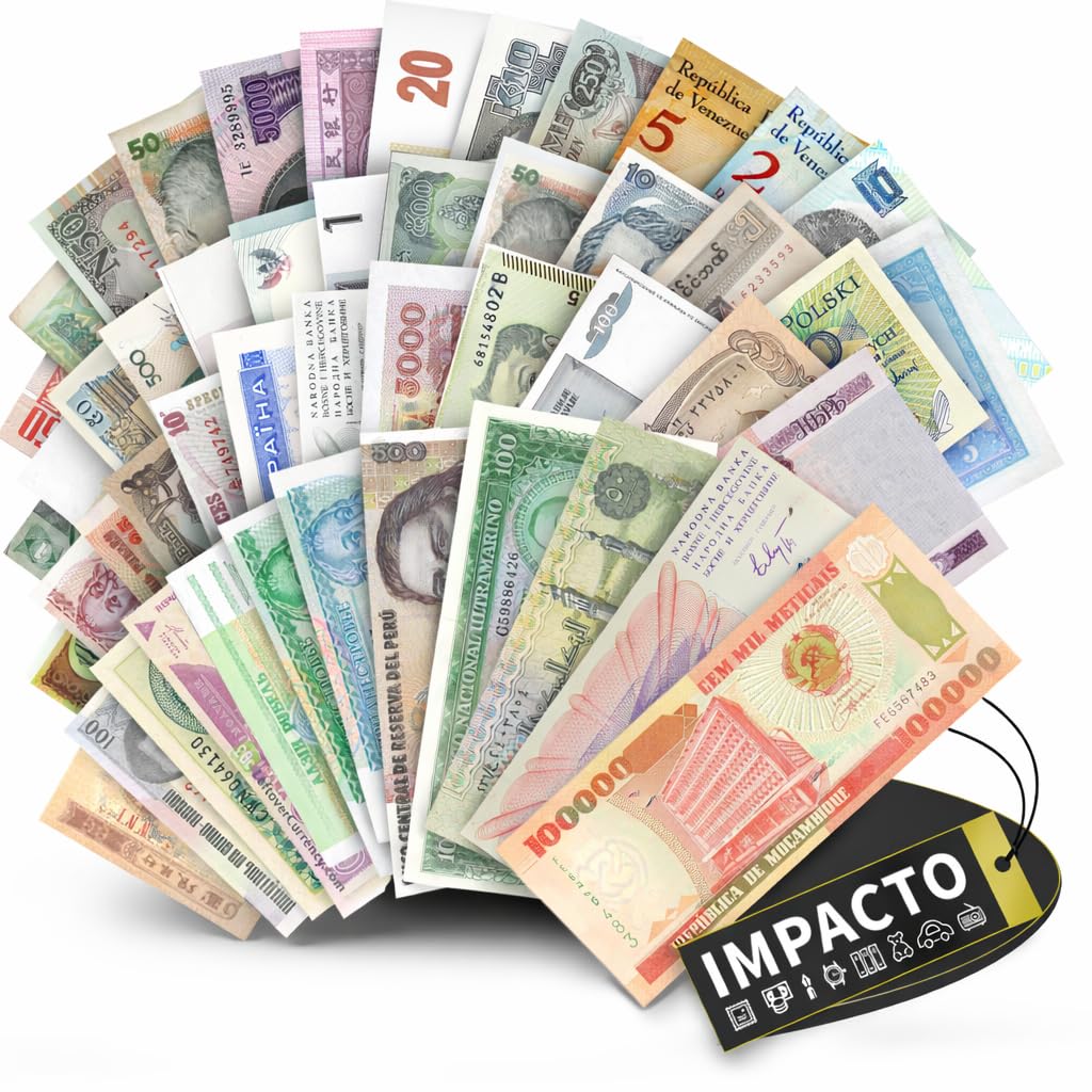 IMPACTO COLECCIONABLES World Currency Collection – 50 Different World Banknotes, with Certificate of Authenticity – Old Paper Money for Collectors, Schools, & Museums
