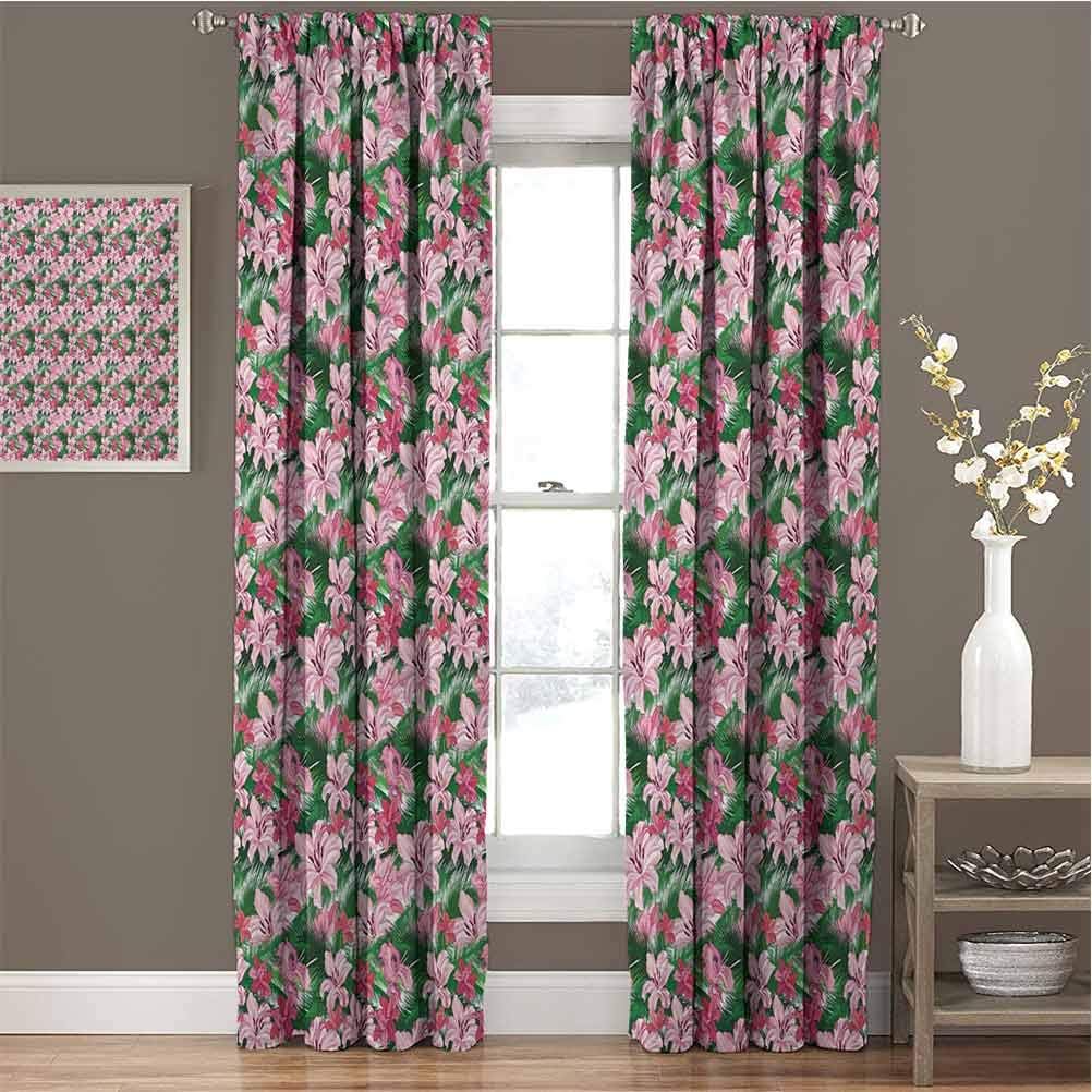 Jungle All Season Insulation Lush Growth of The Exotic Hawaiian Island Blossoms in Pink Shades Spring in Paradise Noise Reduction Curtain Panel Living Room W96 x L84 Inch Multicolor