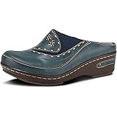 Spring Step L’Artiste Women’s Chino Leather Clog– Hand-Painted Open-Back Clogs Round Toe Elastic Side Arch Support Memory Foam with 2" Heel