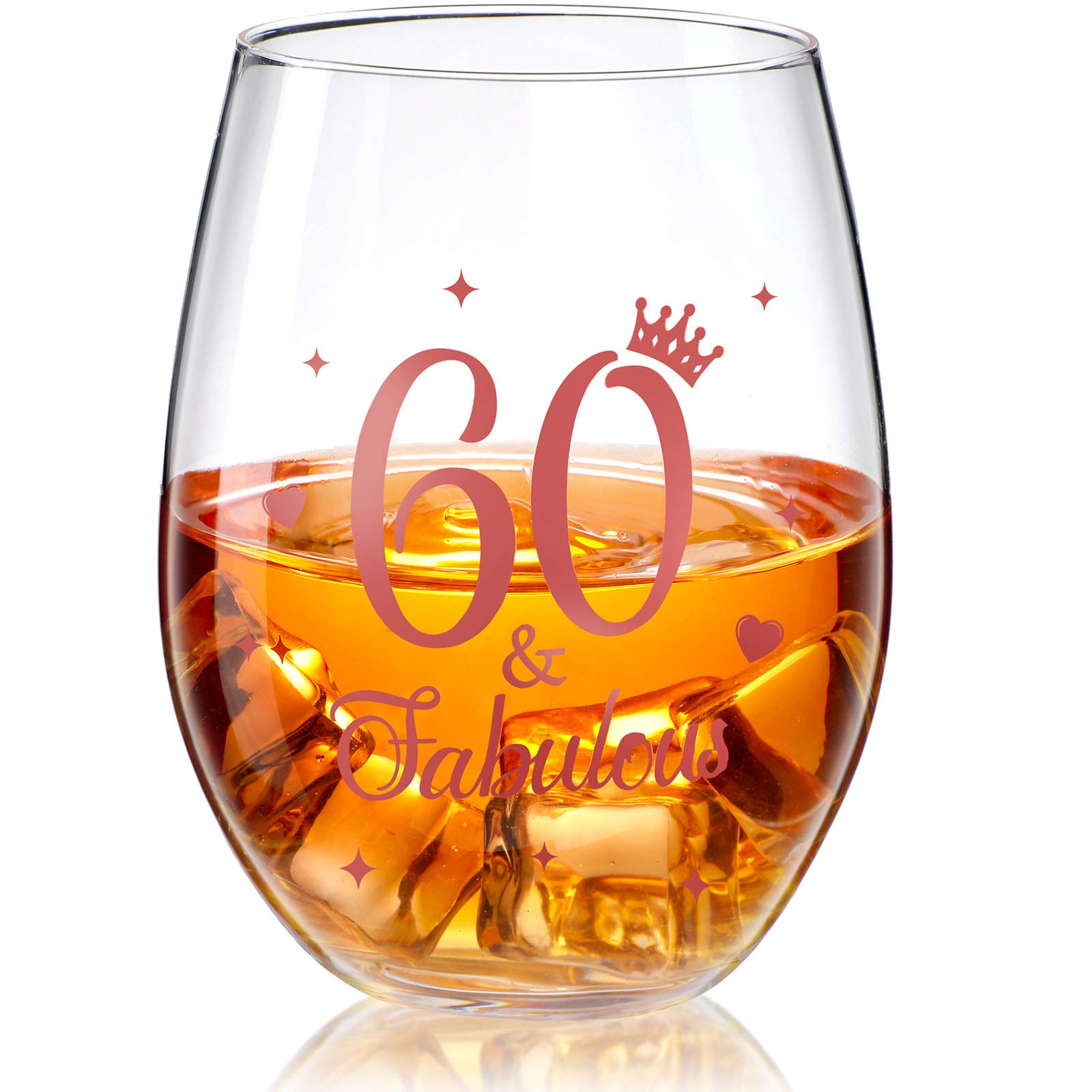 Stemless Wine Glass Rose Gold Birthday Wine Glass Present Anniversary Glasses for Man Women Birthday Party Wedding Anniversary Decorations, 17 oz (60 and Fabulous) — image 1