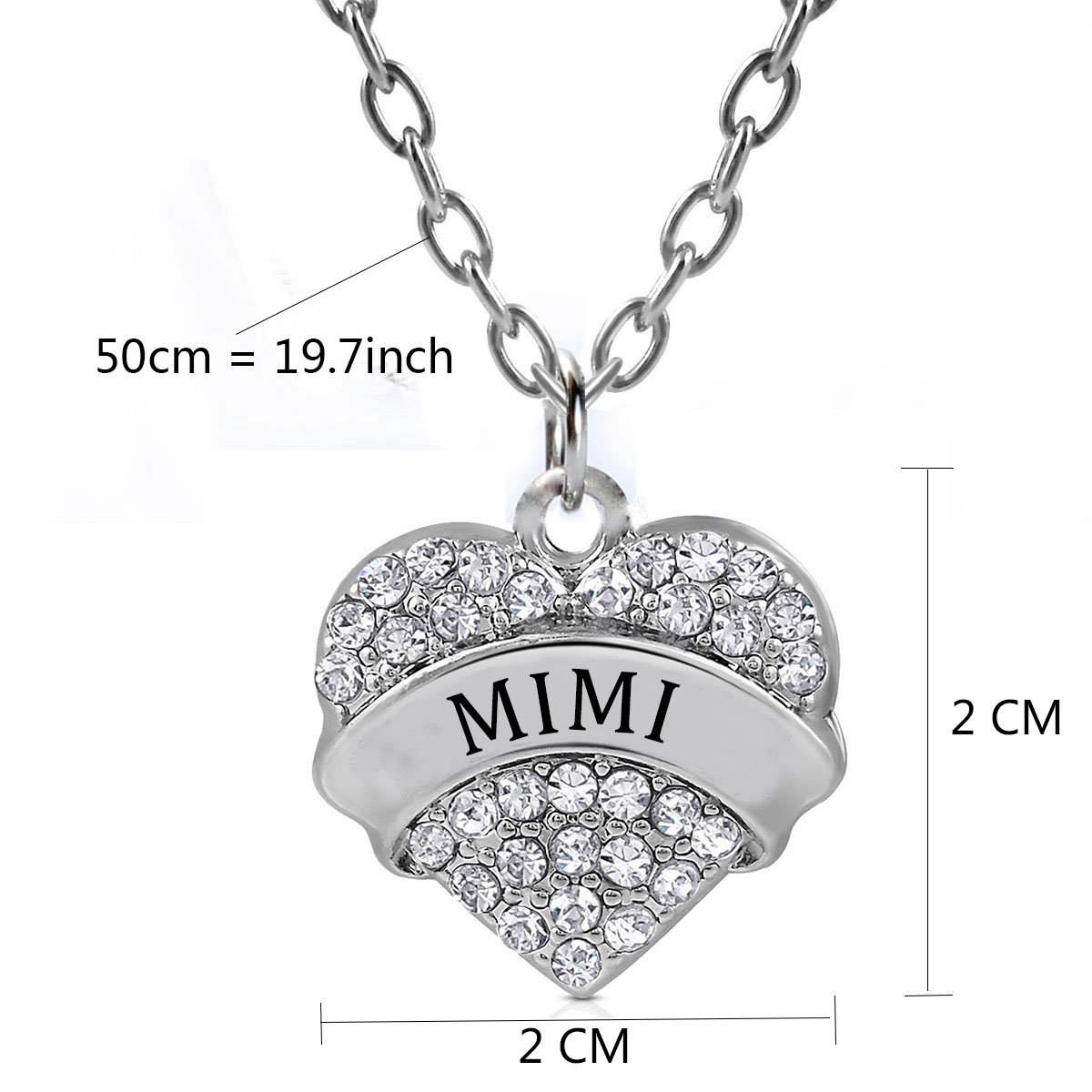 Mimi Gifts Heart Pendant Necklace Women Girl - Charm White Crystal Silver Jewelry Gift
