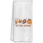 COWEB Tis The Season Kitchen Towels, Farmhouse Fall Decor Dish Towels, Seasonal Hand Towel for Bathroom and Kitchen - 16x24 Inches