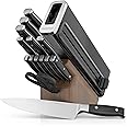 Ninja K52015 Foodi NeverDull 15 Piece Premium Knife System, Wood Series Block, German Stainless Steel, with Built-in Sharpener, Stainless Steel/Walnut