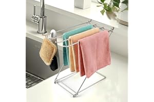 SEROPY Kitchen Towel Holder Stand, 4-Arm Dish Towel Holder Countertop Towel Drying Rack for Bathroom, Free Standing Hand Towel Stand Washcloth Dish Cloth Drying Rack, Z-Shaped Folding Hanging Towel Bar Stand
