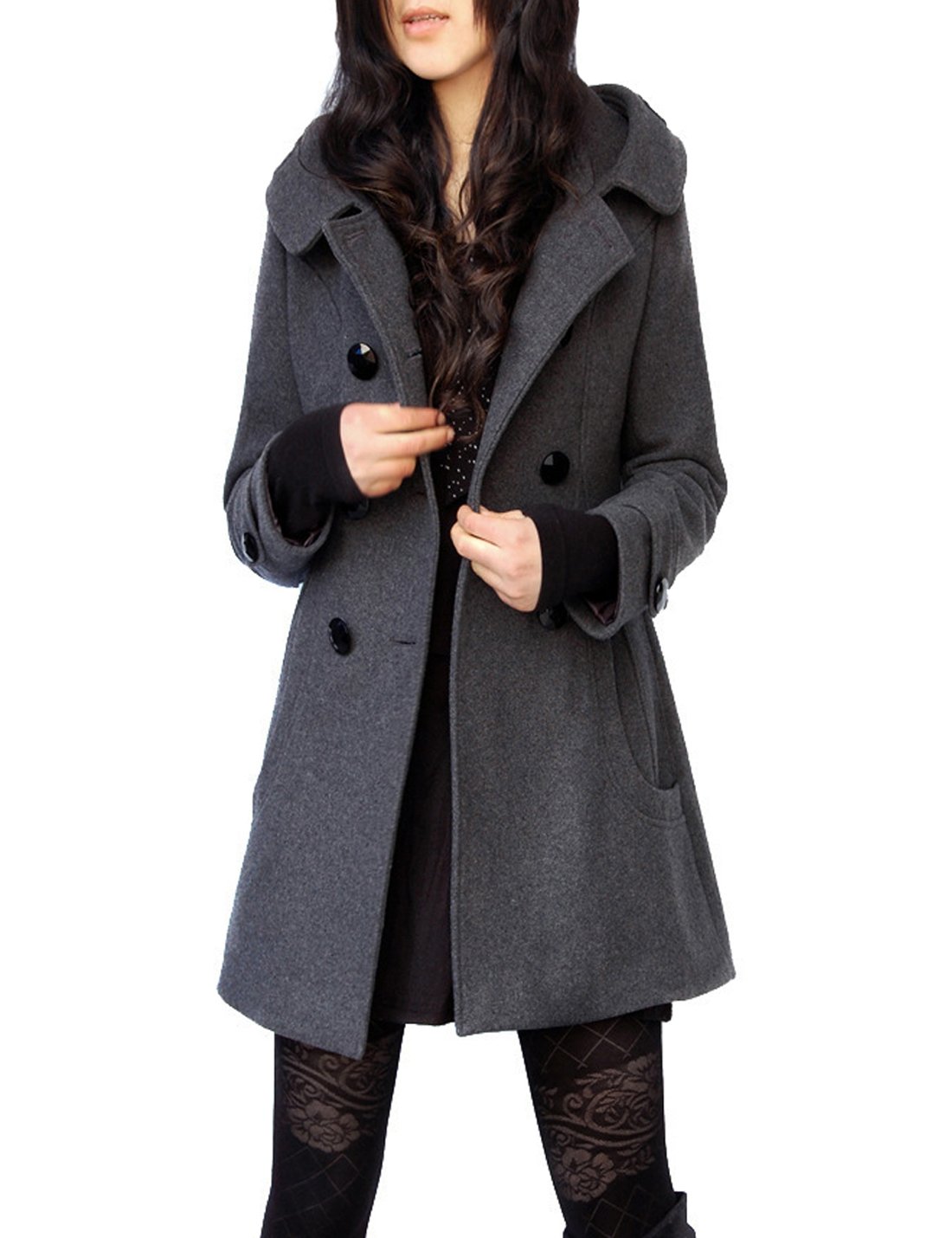Tanming Women's Warm Double Breasted Wool Pea Coat Trench Coat Jacket