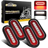 Partsam 4Pcs 6.3" Inch Oval Led Trailer Taillights Stop Brake Lights Running Red and White Backup and Reverse Lights, Sealed 
