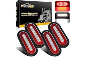 Partsam 4Pcs 6.3" Inch Oval Led Trailer Taillights Stop Brake Lights Running Red and White Backup and Reverse Lights, Sealed 