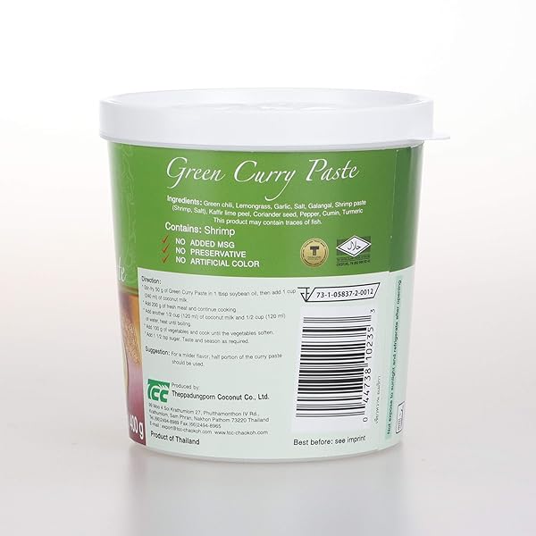 MAE PLOY GREEN CURRY PASTE, AUTHENTIC THAI GREEN CURRY PASTE FOR THAI CURRIES & OTHER DISHES, AROMATIC BLEND OF HERBS, SPICES & SHRIMP PASTE, (14OZ TUB) (25469)