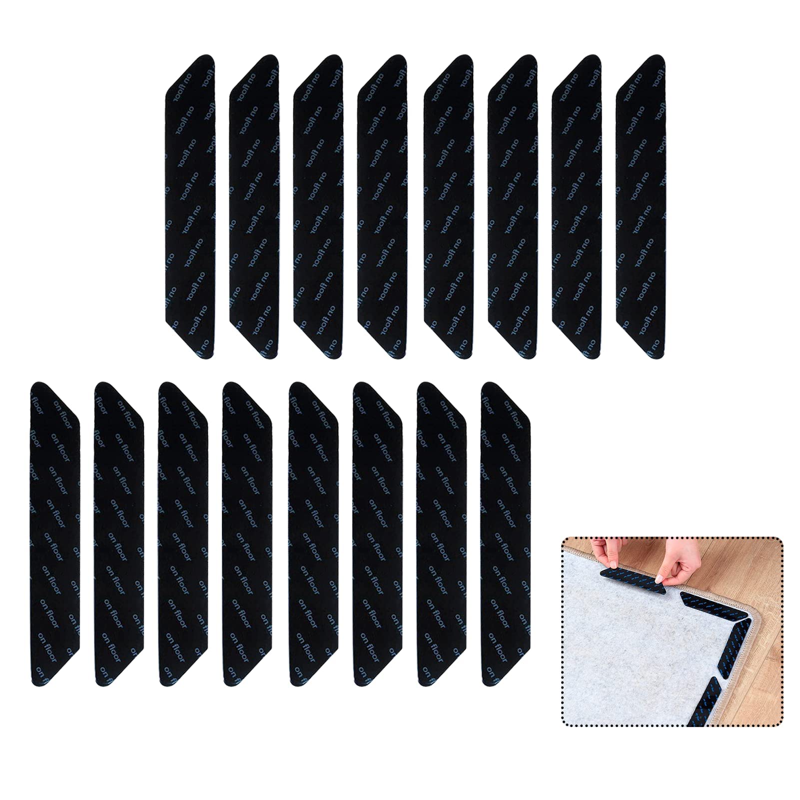 16Pcs Anti-Slip and Reusable Rug Grippers for Wooden and Hard Floors, Non Slip Reusable Rug Grippers Washable Anti Slip Rug Underlay Carpet Grippers Strips Compatible with Hard, Tiled, Marble Floors