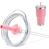 Prurex Leak - Proof Straw Lid - Replacement for YETI Rambler 14 oz Mug, 26 oz Straw Cup, 30 oz Tumbler & 35 oz Tumbler - Press Fit Cover (Pink)