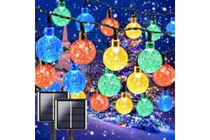 LORRYTE Multicolor 2-Pack 100 LED 64FT Crystal Globe Solar Christmas Lights Outdoor, Waterproof Solar Lights Outdoor with 8 Lighting Modes, Solar Christmas Tree Lights for Christmas Decorations (Multicolor)