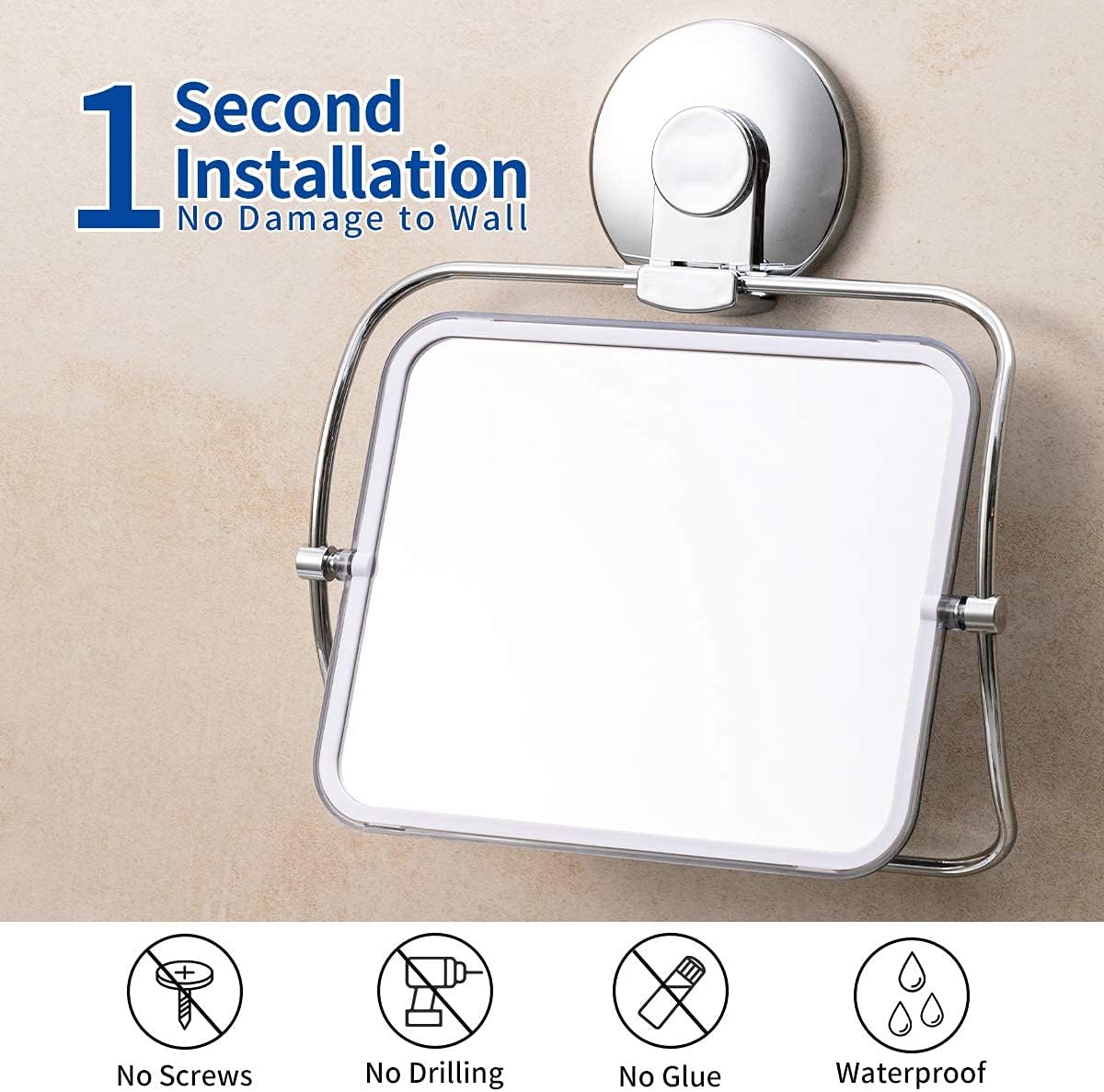 SWAMTIK Shower Mirror Suction Removable shatterproof Shower Mirror Without Drilling 360 Degree Swivel Waterproof Rust-Resistant Bathroom Hanging Mirror for Man and Woman —— Chrome -
