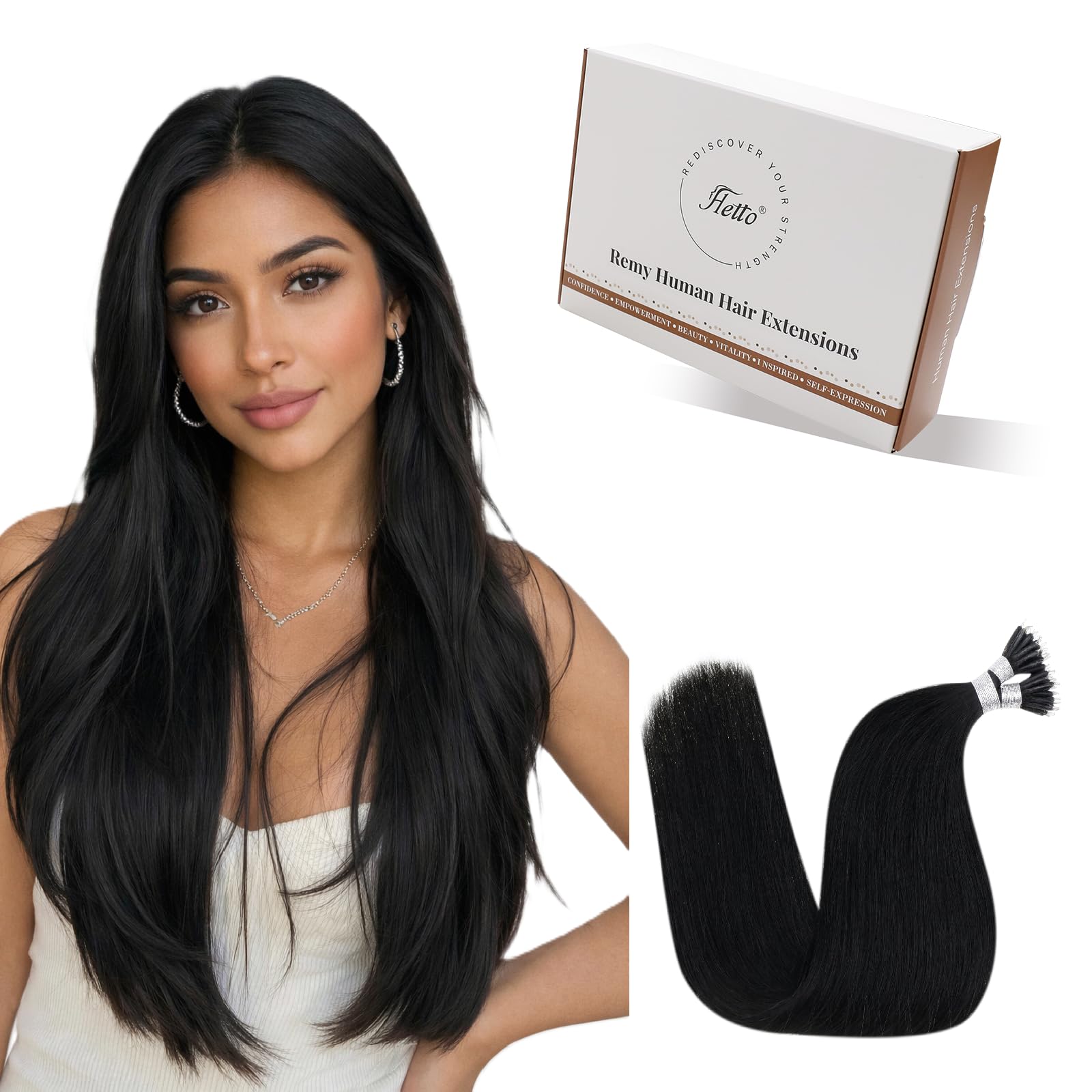 Hetto Nano Hair Extensions Real Human Hair Black 16 Inch - Natural Invisible Nano Beads Extensions, Cold Fusion Pre Bonded Nano Ring Tiny Attachment for Women Daily Wear 50 g 50 strands #1