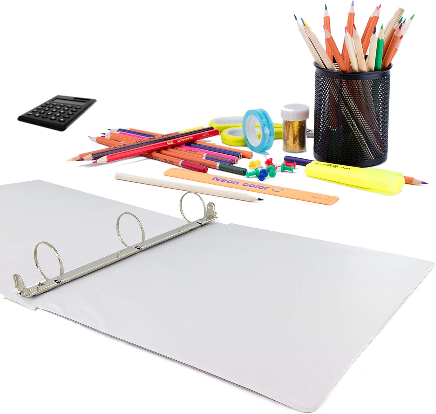 Emraw 3 Ring Binder Heavy-Duty 1.5 Inch Durable View Binder Office Supply Papers Organizer Poly Durable Cover Business Cards Sheets Holder (Pack of 4) : Office Products