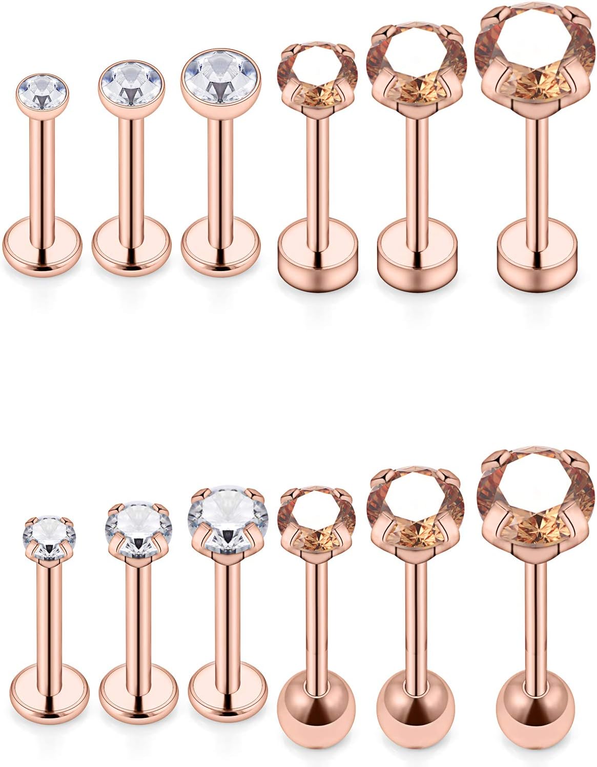 18G 16G Surgical Steel Stud Earrings with Clear Diamond CZ Cartiliage Earring Tragus Helix Conch Piercing Jewelry for Women Men Girls