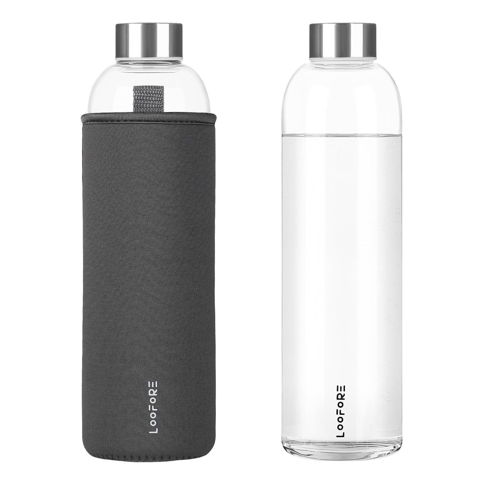 LOOFORE Glass Water Bottle 750ML, BPA-Free Leak Proof, Clear Water Bottle with Protective Sleeves for Sports and Gym with Hot Cold Drinks